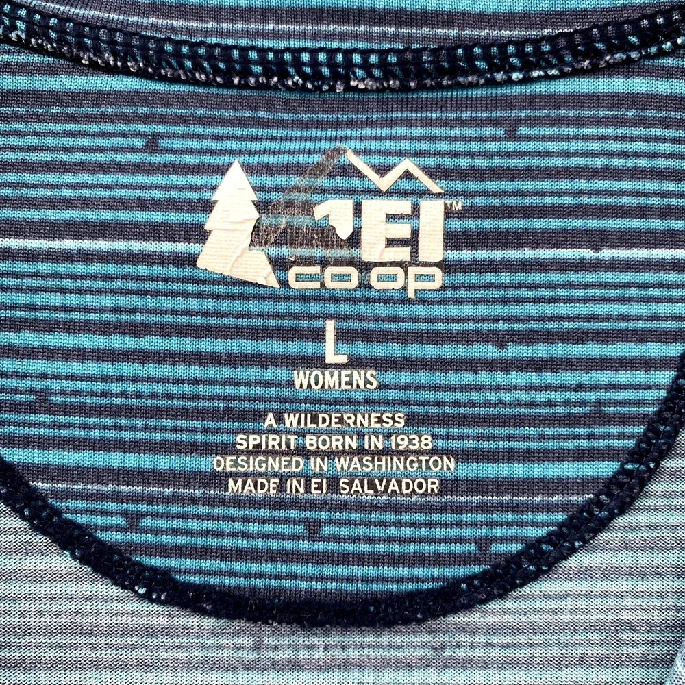 REI Top Women's Large Blue Striped 1/4 Pullover Zip Sportswear Hiking Athleisure